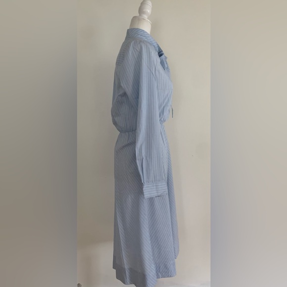 Vintage Striped Tie Neck Cotton Blend Dress Sz Small - Picture 3 of 11